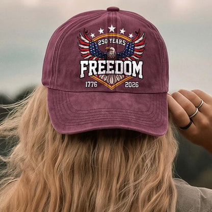 250 Years of Freedom Vintage Washed Denim Baseball Cap | Patriotic 1776–2026 Anniversary Hat 683696