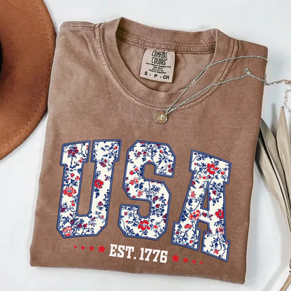 Floral 250 Years USA Comfort Colors Shirt, USA Est 1776 Patriotic Tee, Girly 4th of July Shirt 685330 WFD