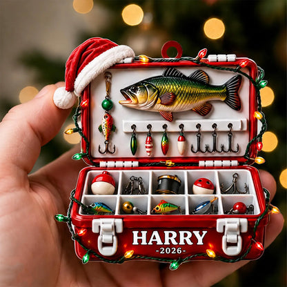 Personalized Fishing Tackle Box 3D Relief White Acrylic Ornament, Custom Name Fisherman Christmas Gift 686598 WFD