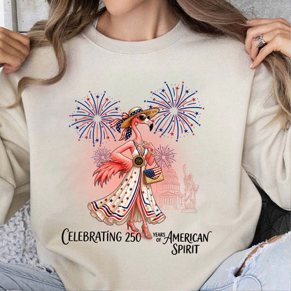 250 Years of American Spirit Flamingo Shirt, Patriotic 4th of July Independence Day Tee, USA Celebration T-Shirt 685212