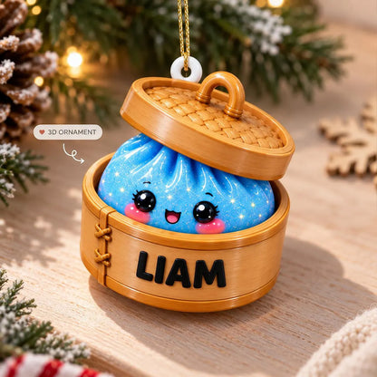 Personalized Glitter Dumpling 3D Relief White Acrylic Ornament, Custom Name Squishy Kids Christmas Gift 686341 WFD