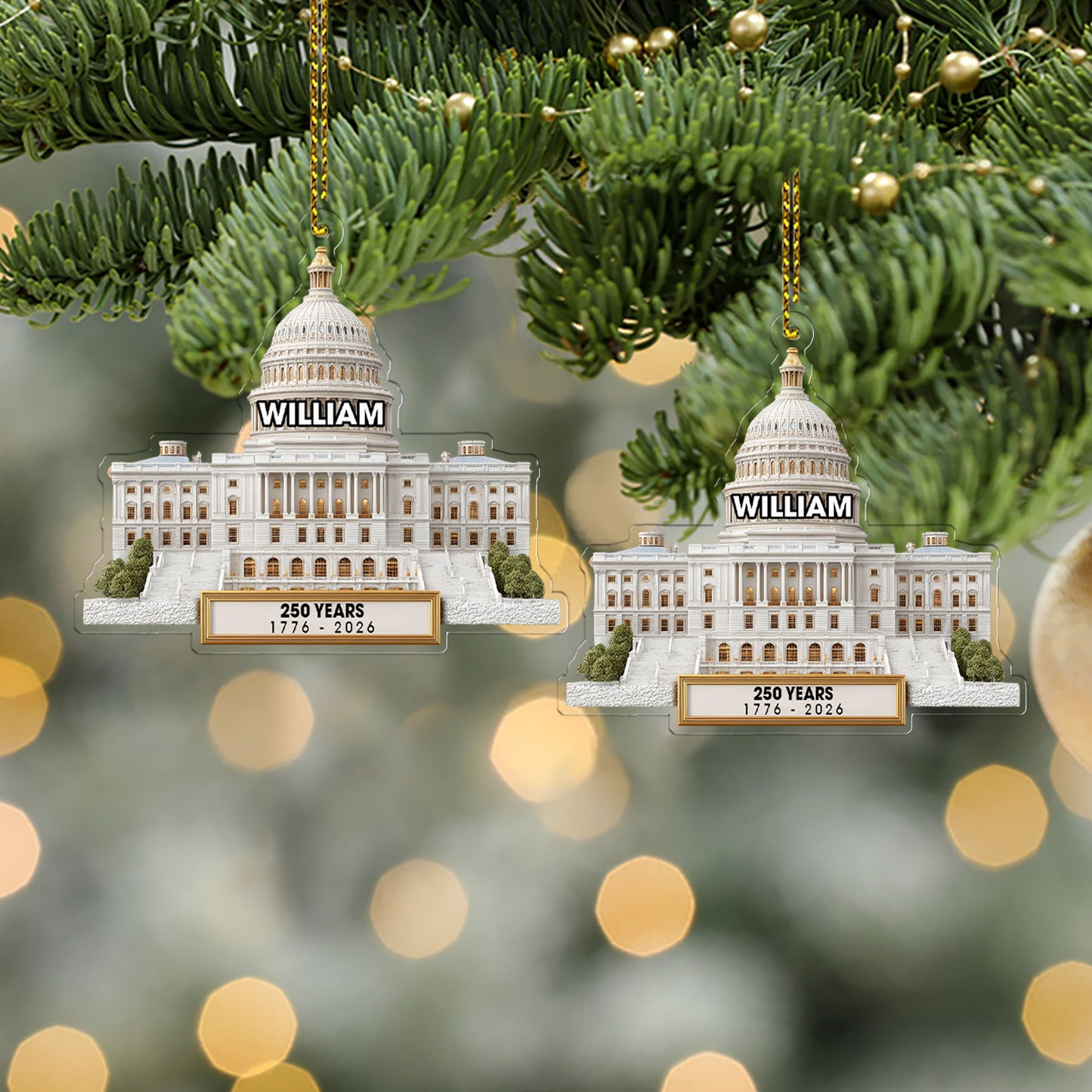 Custom Name 250 Years 1776-2026 Acrylic Ornament | Patriotic 4th of July Christmas Ornament 683540