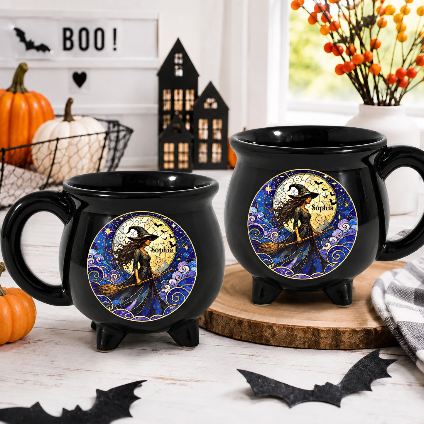 Personalized Moonlit Witch Halloween Cauldron Mug, Custom Name Witch Coffee Mug, Spooky Halloween Gift 685828 WFD