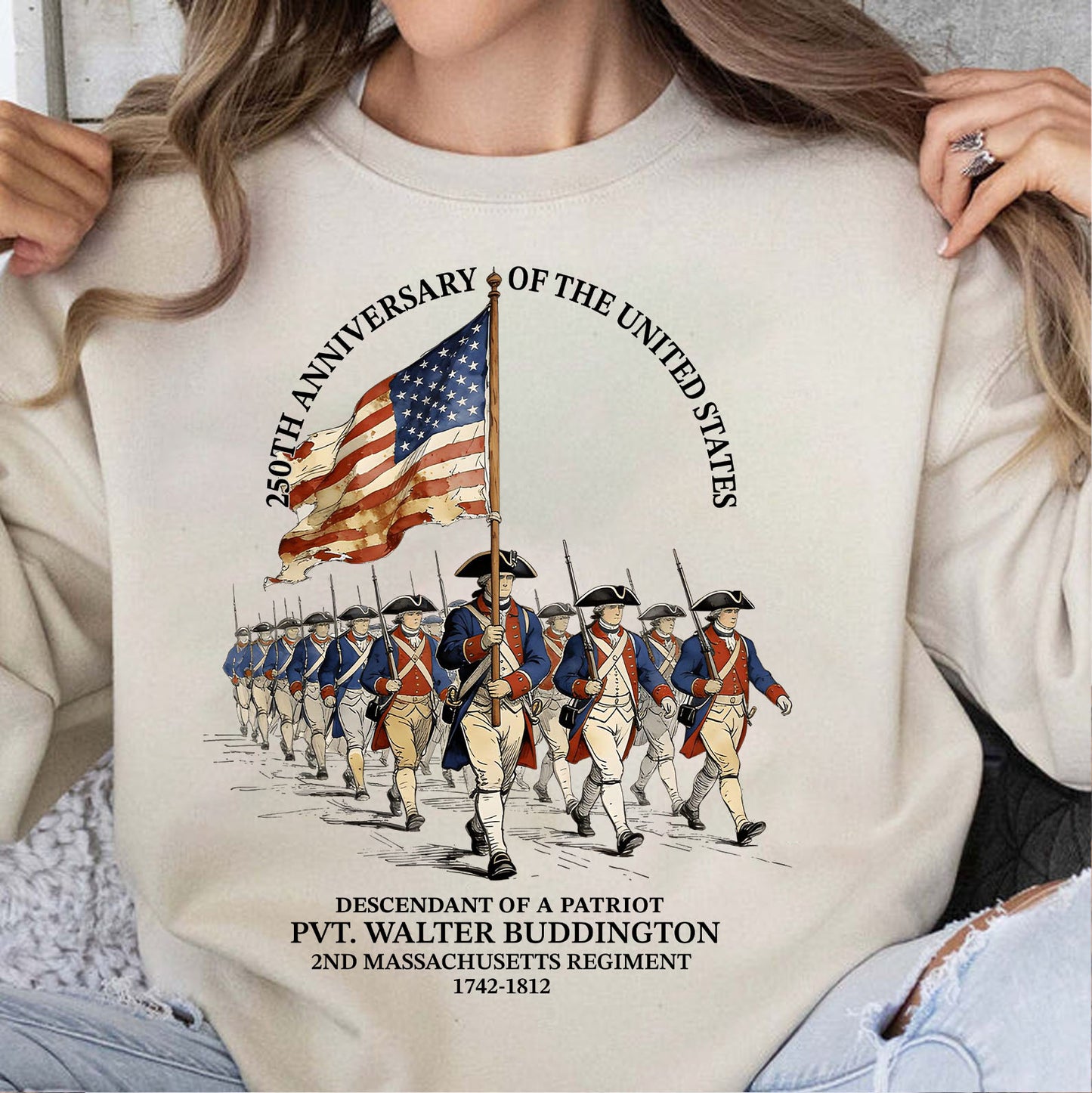 Custom Name 250 Years Anniversary Bright Shirt | Personalized Descendant of a Patriot Sweatshirt | Patriotic Tee 684407