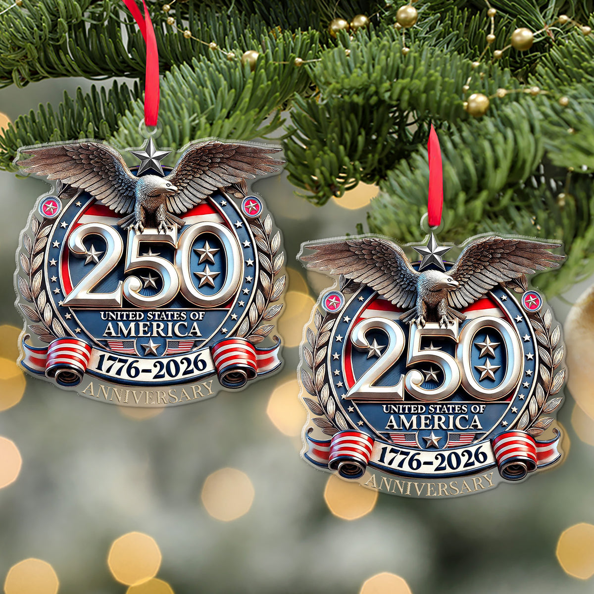 USA 250 Years Anniversary Acrylic Ornament, 1776-2026 Patriotic Eagle Christmas Ornament 685987
