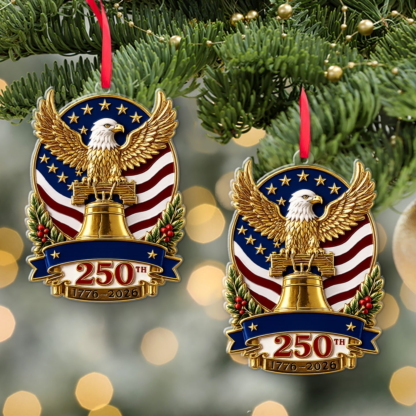 USA 250th Anniversary Acrylic Ornament, Patriotic Bald Eagle & Liberty Bell Christmas Ornament 685804