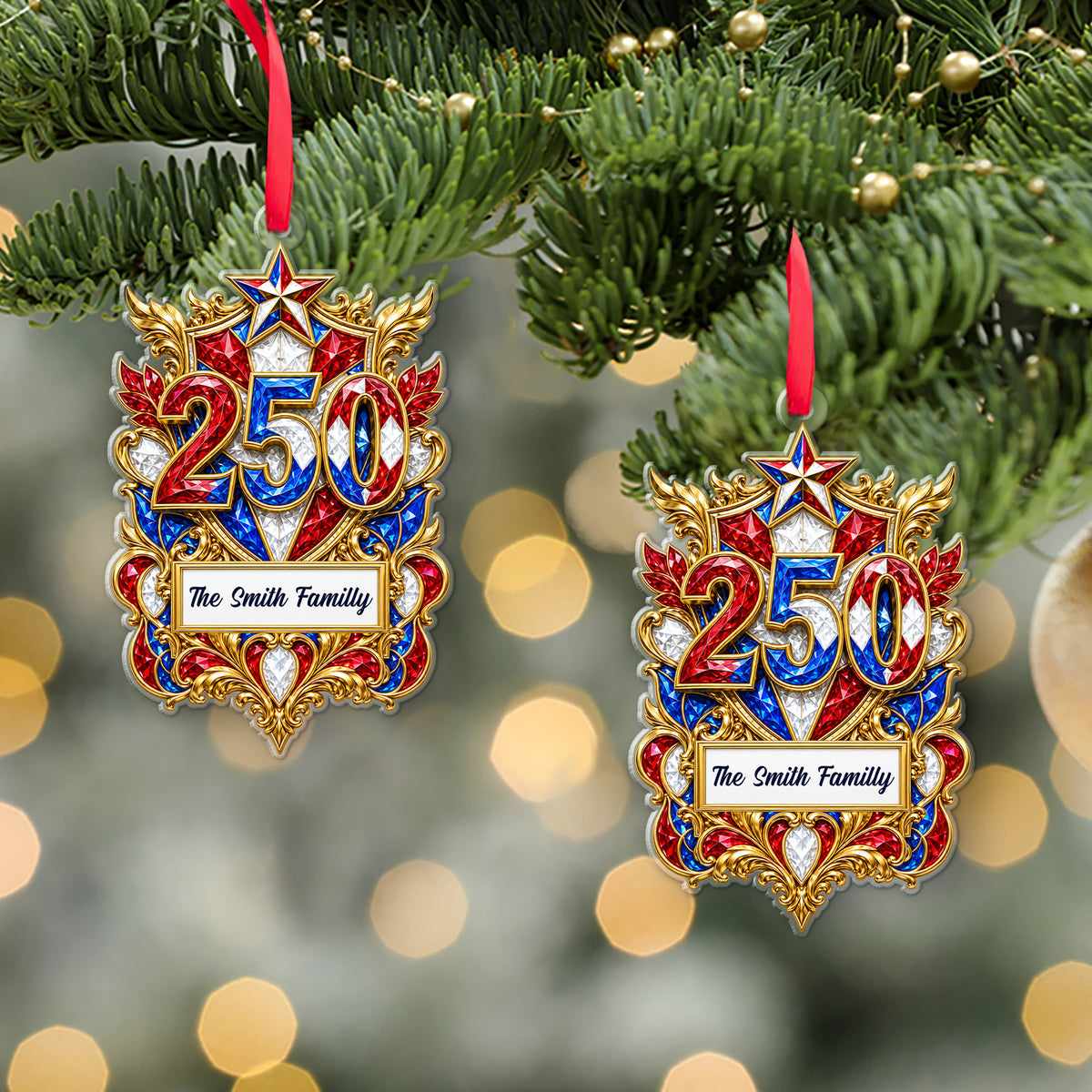 Personalized 250 Years USA Acrylic Ornament, Custom Family Name Patriotic Christmas Ornament 686414