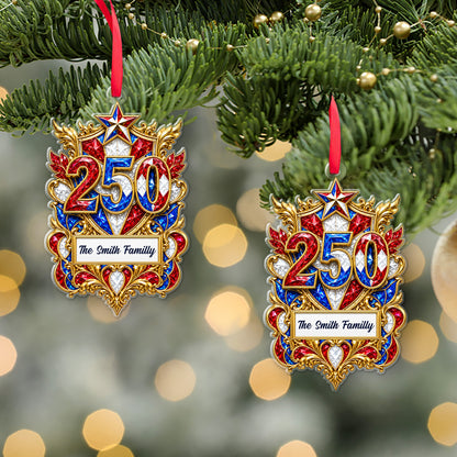 Personalized 250 Years USA Acrylic Ornament, Custom Family Name Patriotic Christmas Ornament 686414