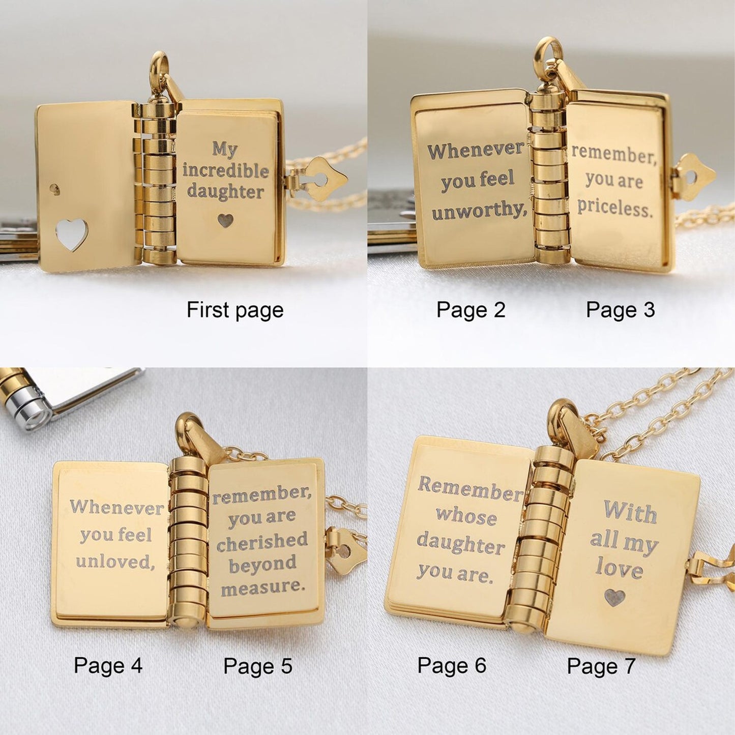 Personalized Daughter Book Necklace, Custom Name Locket, Mini Message Pendant, Gift from Mom Dad 685955 WFD