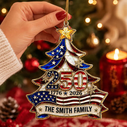 Personalized 250 Years Anniversary Acrylic Ornament, Custom Family Name Patriotic Christmas Ornament 685755
