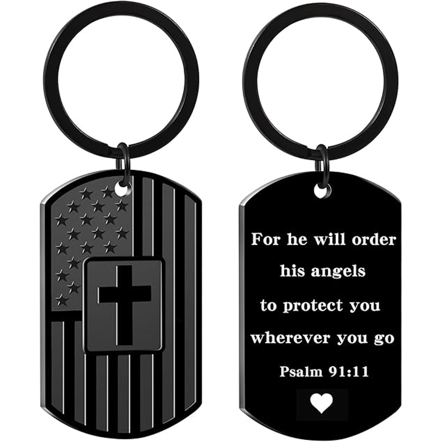 Christian Gift Keychain, Bible Verse Dog Tag Cross Keychain, Black American Flag Keyring, Faith Gift for Men 684047