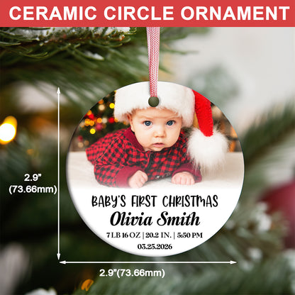 Personalized Baby’s First Christmas Ceramic Ornament, Custom Photo Newborn Ornament, Baby Keepsake Gift 686001