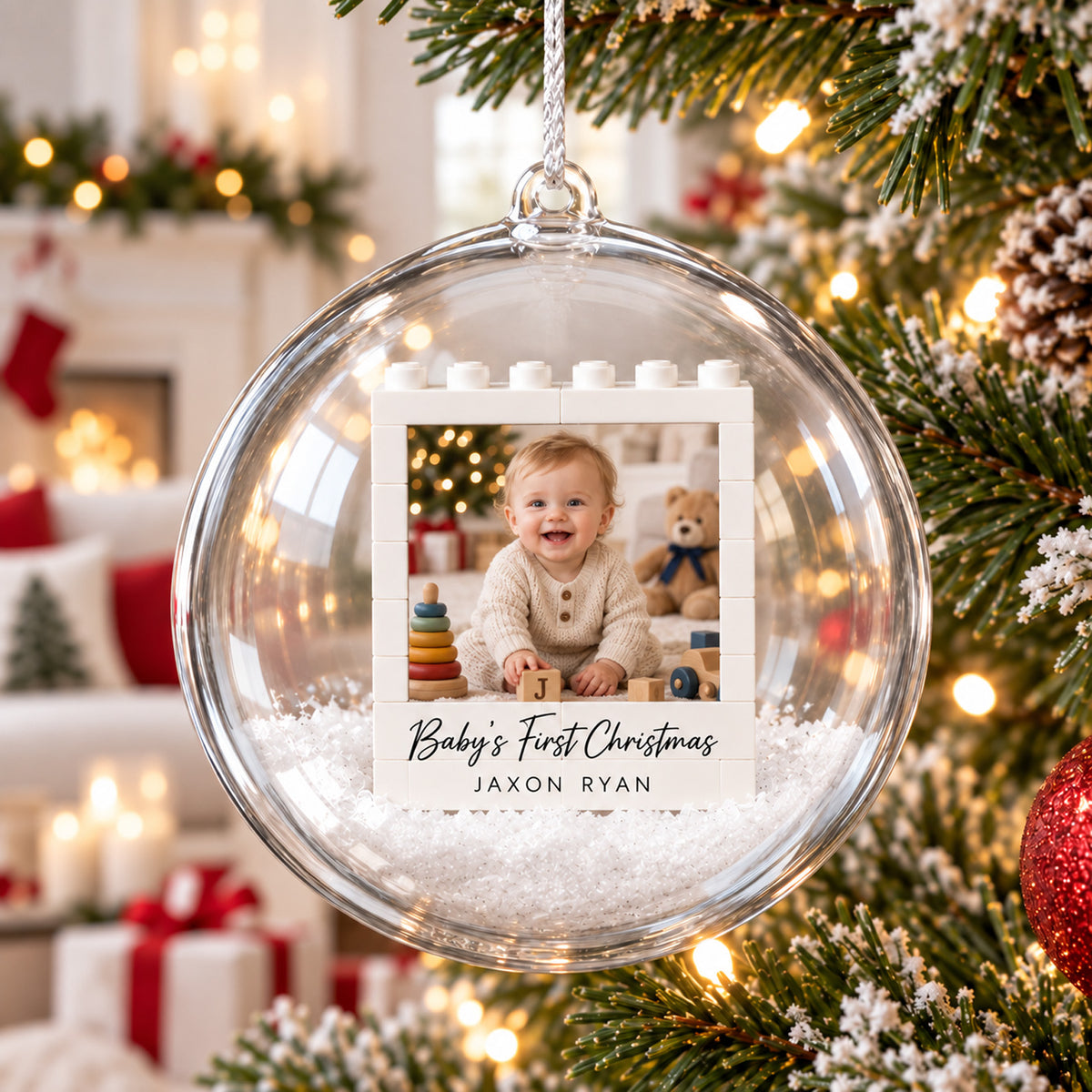 Personalized Baby First Christmas Lego Bauble Ornament, Custom Ultrasound Photo Christmas Gift 686283 WFD