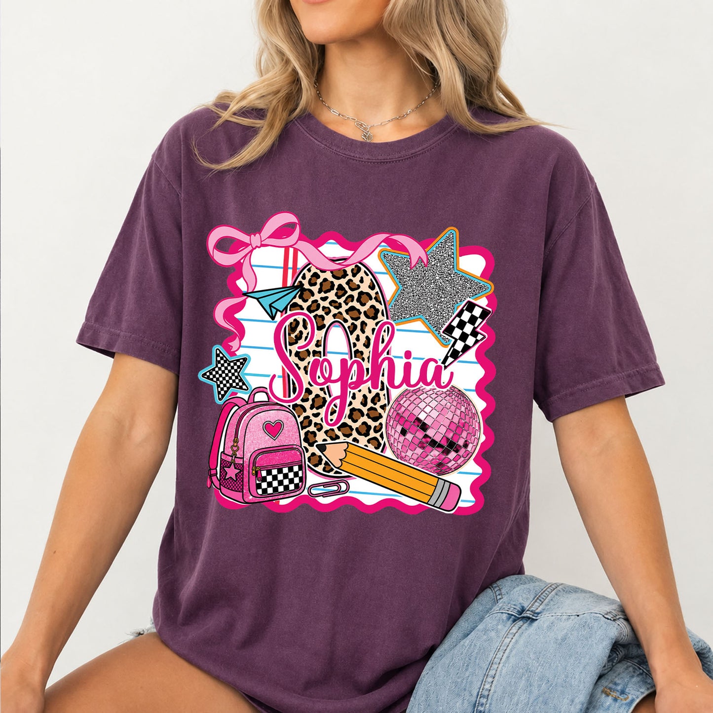 Personalized Leopard Initial Comfort Colors Shirt, Custom Back to School Girl Tee 685568