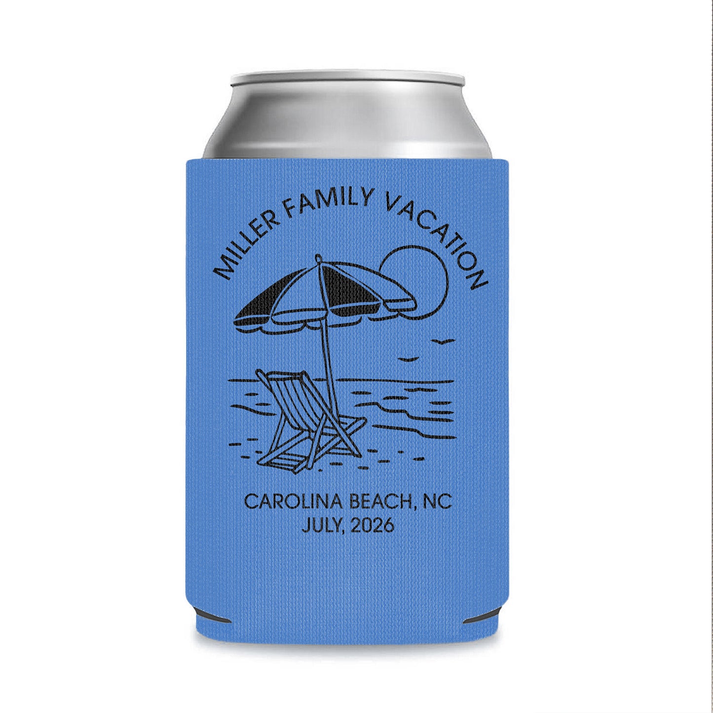 Personalized Beach Vacation Can Cooler, Custom Family Reunion Can Sleeve, Summer Party Favor, Beach Trip Gift 685508