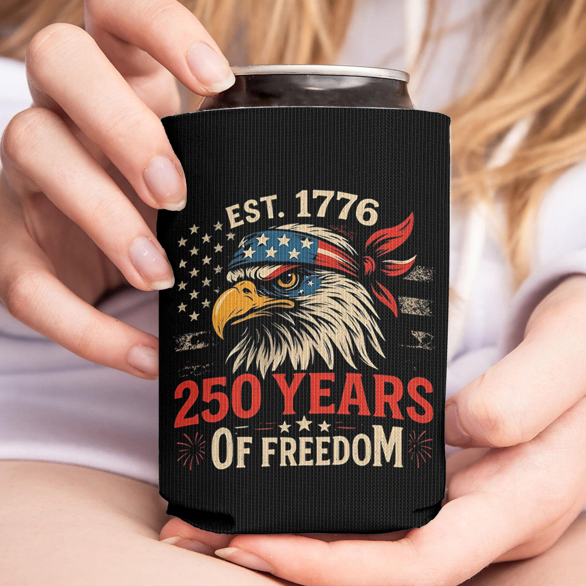 250 Years of Freedom Can Cooler | Happy 250th Birthday USA Can Holder | Patriotic Can Sleeve for Drinks 683730
