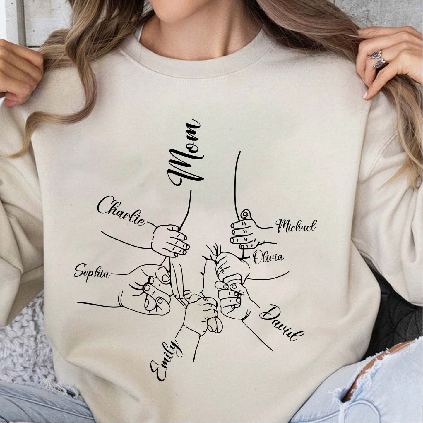 Custom Mom Kids Names Shirt, Personalized Family Hands Tee for Mom, Mothers Day Gift Shirt 684835