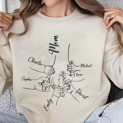 Custom Mom Kids Names Shirt, Personalized Family Hands Tee for Mom, Mothers Day Gift Shirt 684835