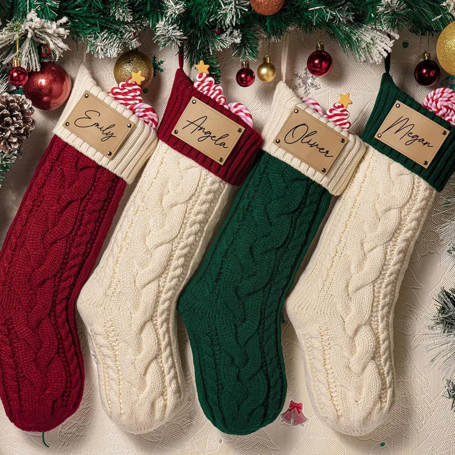 Personalized Christmas Stocking with Engraved Leather Name Patch, Custom Family Dog Pet Stocking Gift 685979 WFD