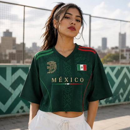 Personalized Mexico Soccer Crop Top Jersey, Custom Name Number Football Crop Tee, Mexico Jersey 685396