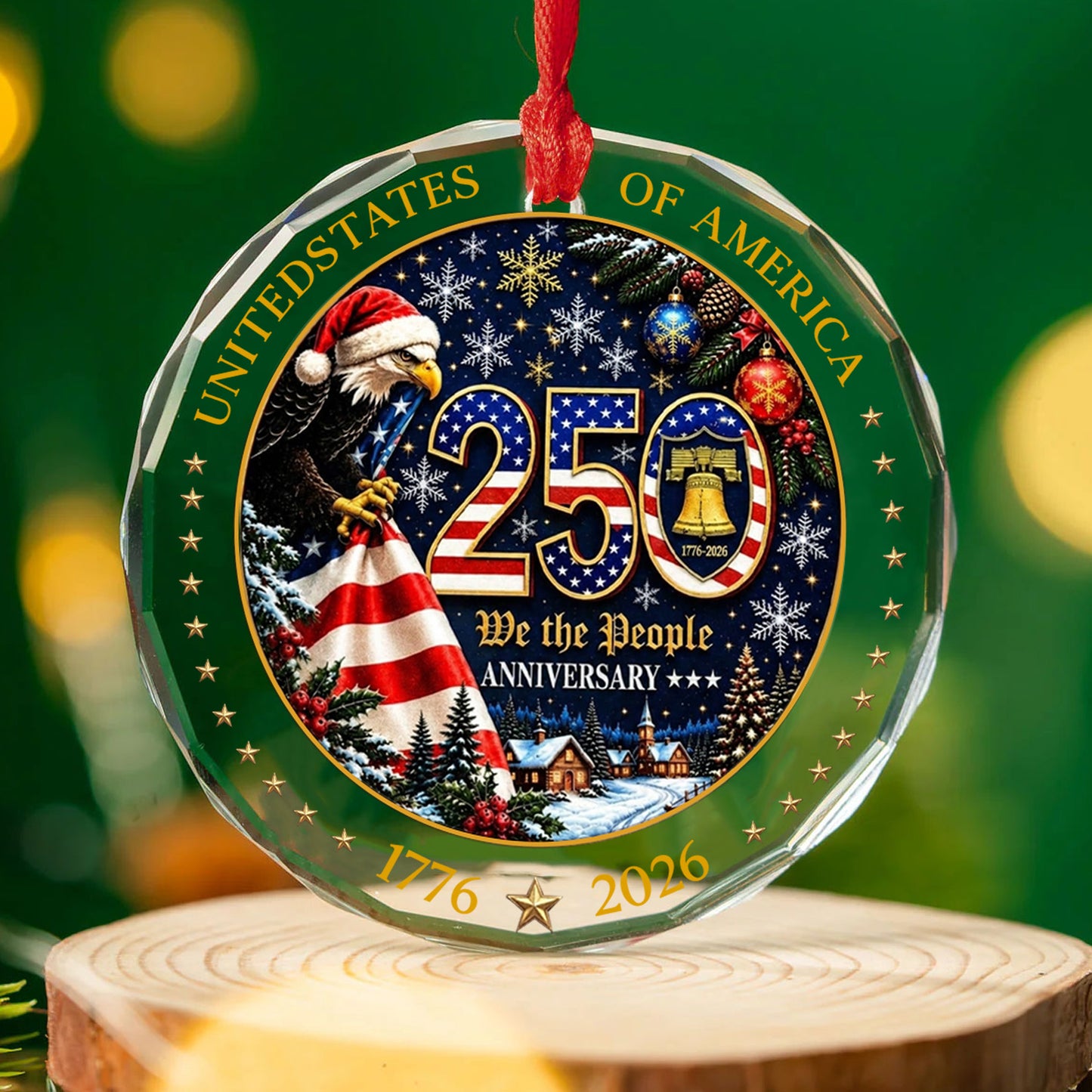 USA 250th Anniversary Glass Ornament, 1776-2026 Patriotic Eagle Christmas Ornament 685818