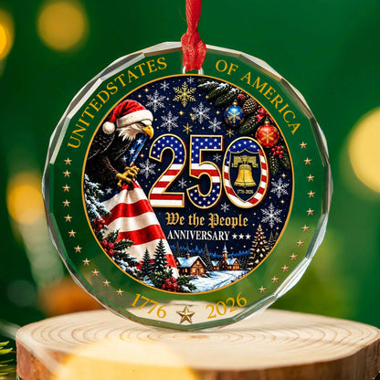 USA 250th Anniversary Glass Ornament, 1776-2026 Patriotic Eagle Christmas Ornament 685818