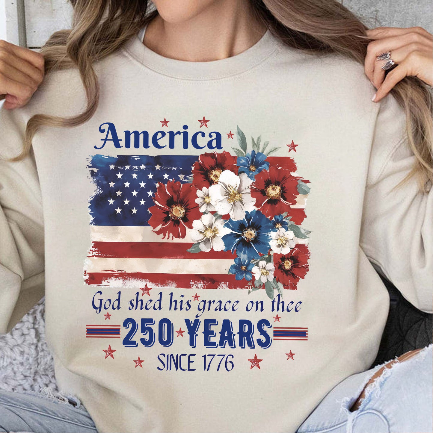 250 Years America Floral Flag T-Shirt, 1776–2026 Patriotic Graphic Tee, 4th of July Anniversary Shirt 684931
