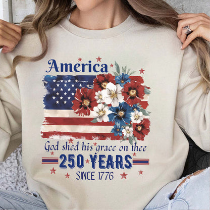250 Years America Floral Flag T-Shirt, 1776–2026 Patriotic Graphic Tee, 4th of July Anniversary Shirt 684931