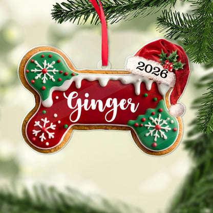 Personalized Dog Bone Acrylic Ornament, Custom Pet Name Gingerbread Christmas Ornament, Dog Lover Gift 685963