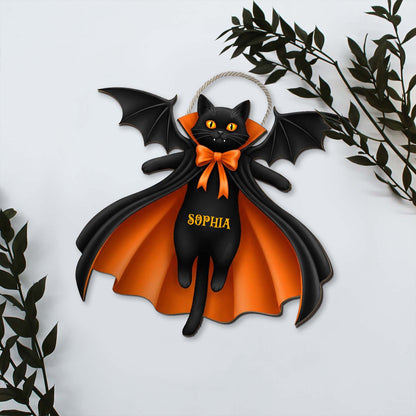 Personalized Halloween Black Cat Vampire Wooden Sign, Custom Name Door Hanger, Gothic Halloween Decor 685855