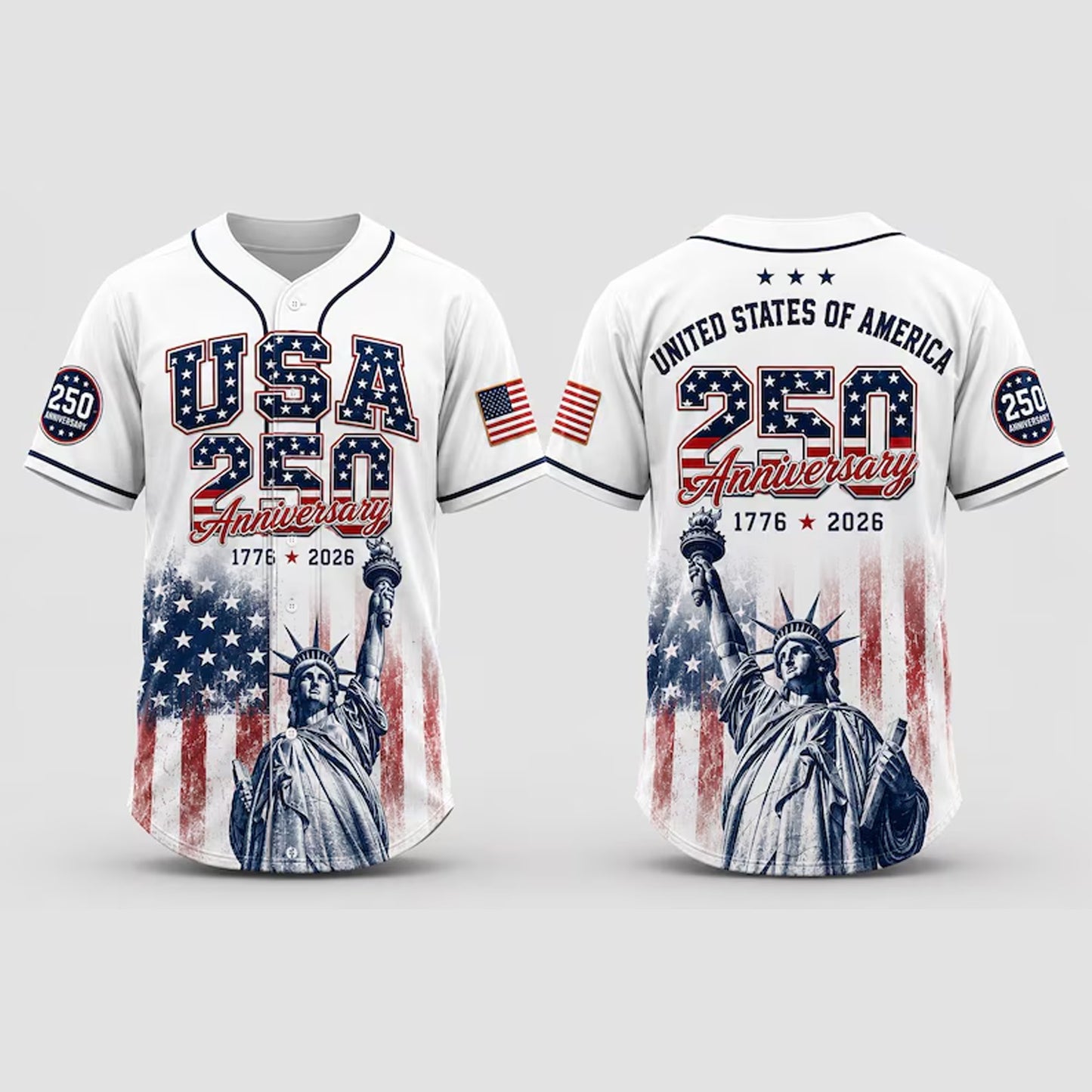 USA 250 Years Anniversary Baseball Jersey, Patriotic Statue of Liberty Shirt, America 1776-2026 Shirt 685210 WFD