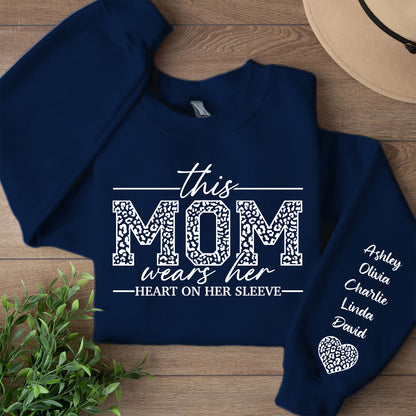Custom Sweatshirt with Kids’ Names on Sleeve, I Wear My Heart on My Sleeve Personalized Name Sweater, Front & Left Sleeve Print 683983