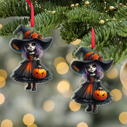 Personalized Little Witch Acrylic Ornament, Custom Name Halloween Witch Ornament, Spooky Witchy Tree Decor 685841