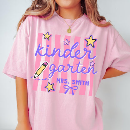 Personalized Kindergarten Teacher Shirt, Custom Teacher Name Tee, Retro Back to School Team Shirt 685365 WFD