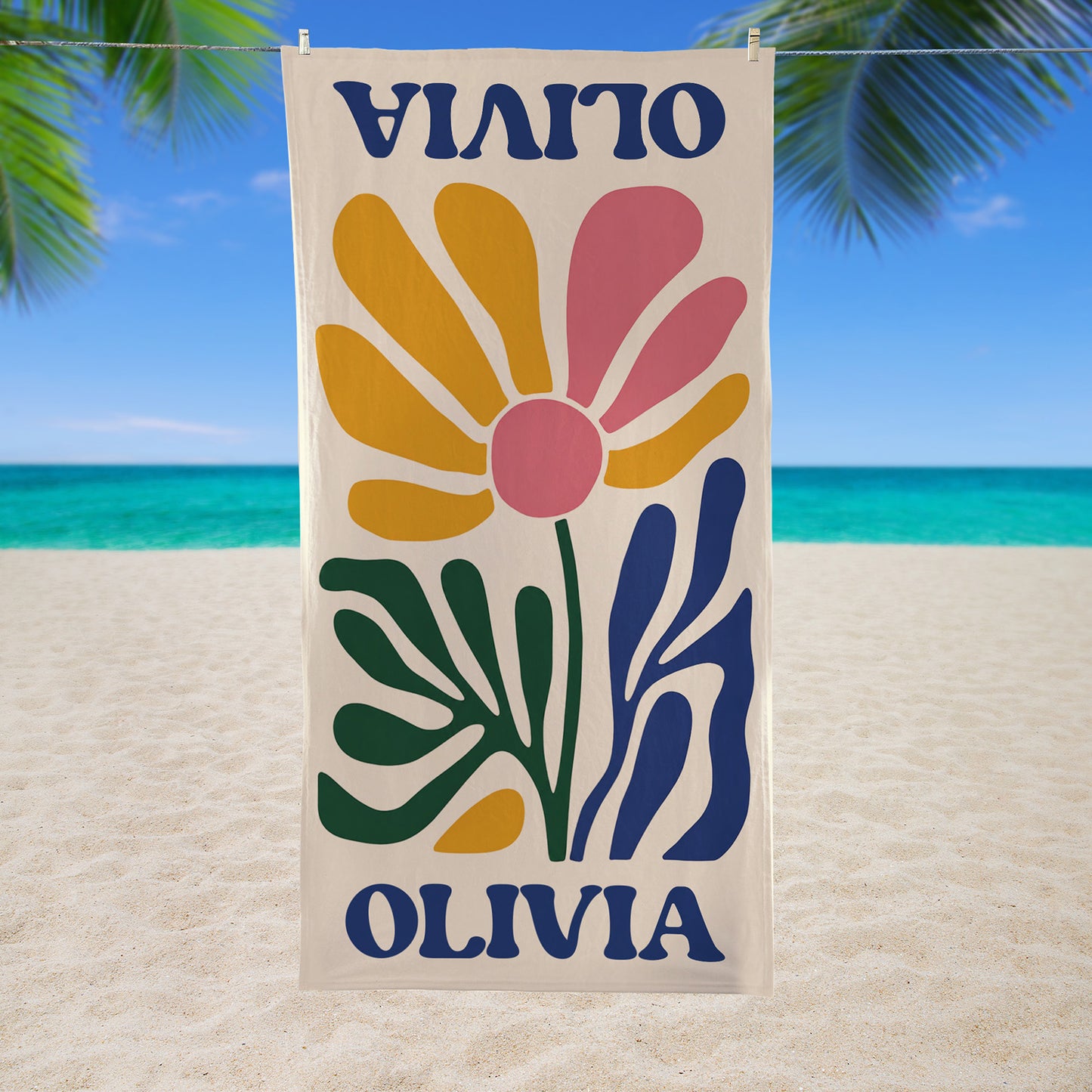 Personalized Retro Flower Beach Towel, Custom Floral Beach Towel, Summer Pool Towel 684957