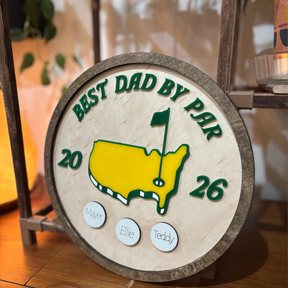 Personalized Best Dad By Par 2 Layers Wooden Plaque, Custom Golf Ball Wooden Plaque, Father’s Day Gift 684992