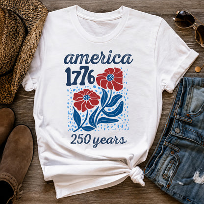 America 1776 250 Years Shirt, Patriotic Floral Independence Day Tee, USA Freedom 4th of July Shirt 685237 WFD