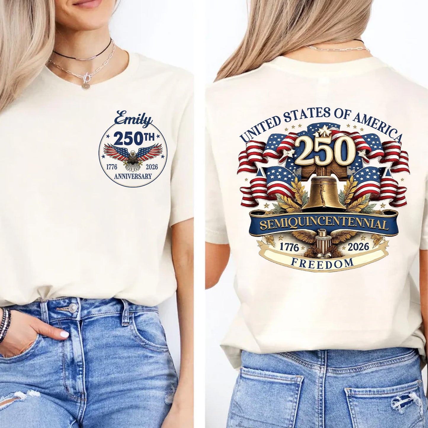 Personalized United States 250 Years of Freedom Shirt | Custom Name Patriotic 1776–2026 Pocket & Back Shirt 684205