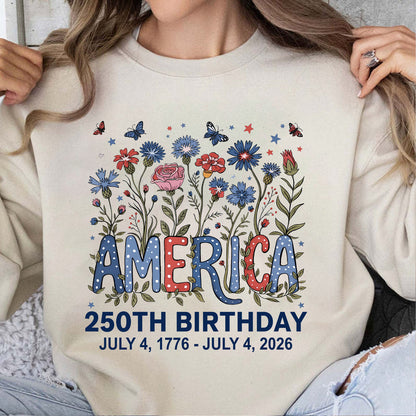 250 Years of America Floral Shirt, Patriotic Wildflower 1776-2026 Tee, 4th of July Independence Day Gift 684845