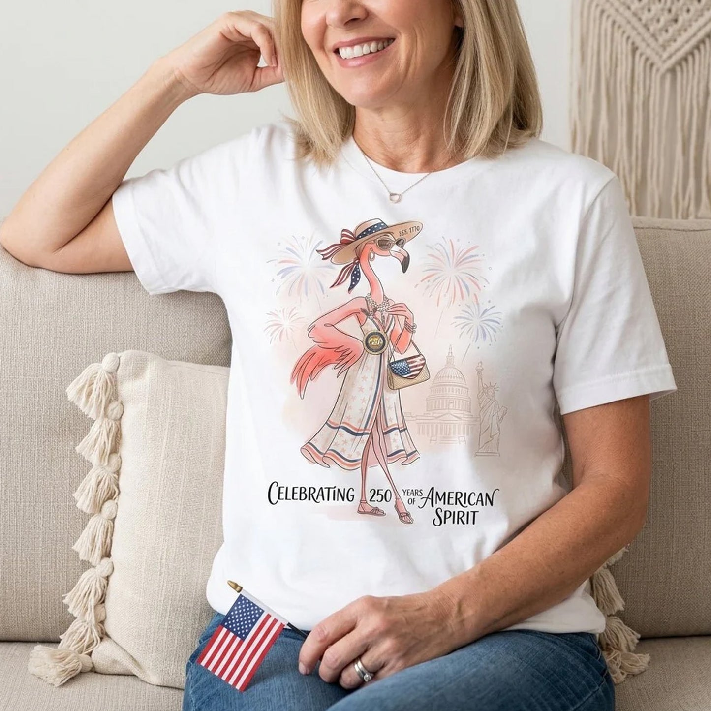 250 Years of American Spirit Flamingo Shirt, Patriotic 4th of July Independence Day Tee, USA Celebration T-Shirt 685212
