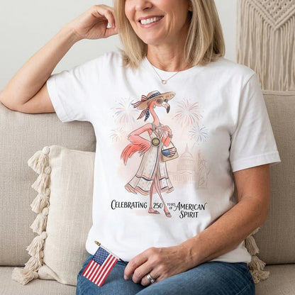 250 Years of American Spirit Flamingo Shirt, Patriotic 4th of July Independence Day Tee, USA Celebration T-Shirt 685212