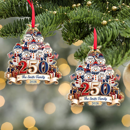 Custom 250 Years of America Snowman Acrylic Ornament, Personalized Family Name Christmas Ornament 685960