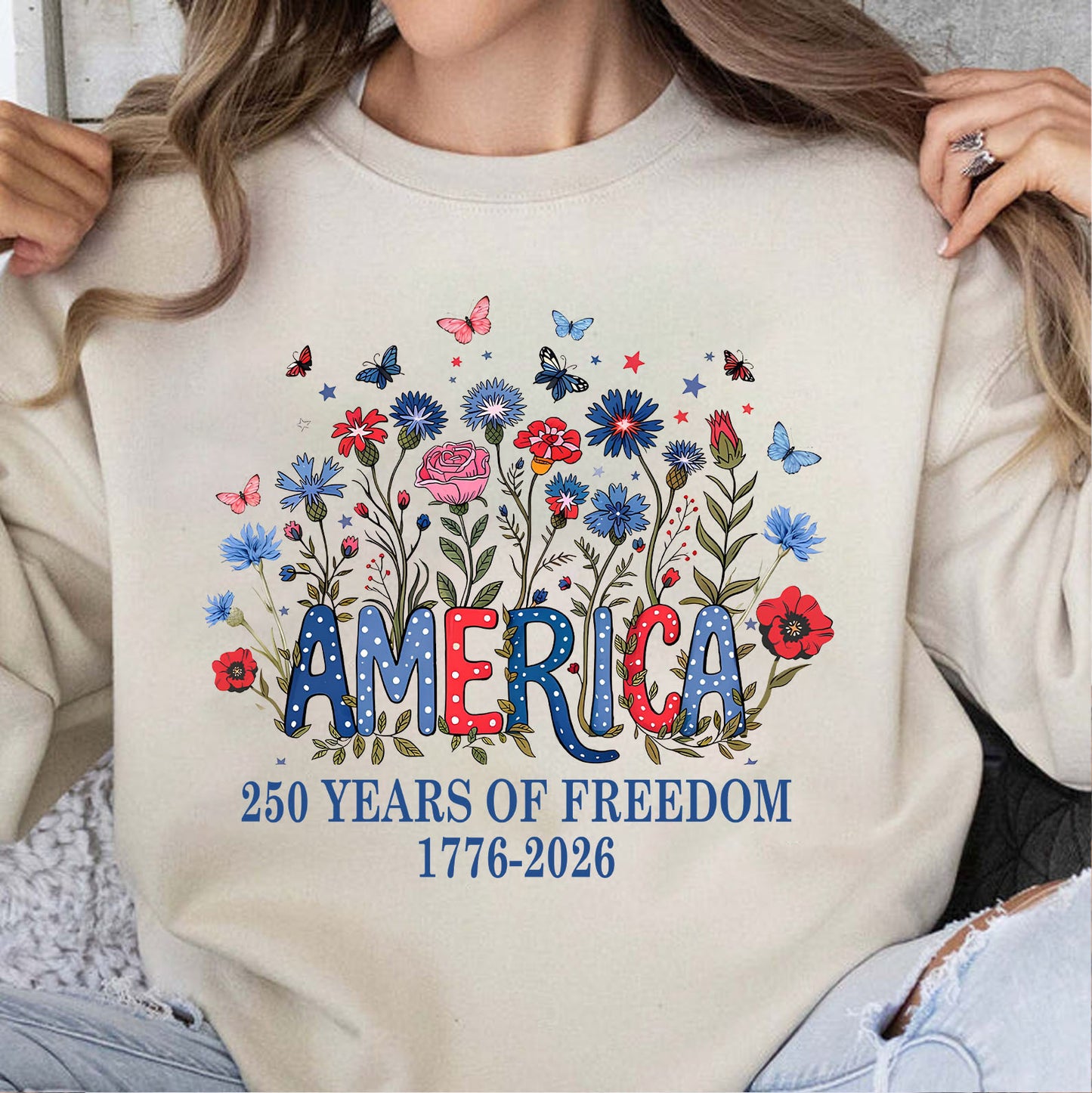 250 Years of Freedom Floral America Shirt, Wildflower Patriotic Tee 1776-2026, 4th of July Gift 684846