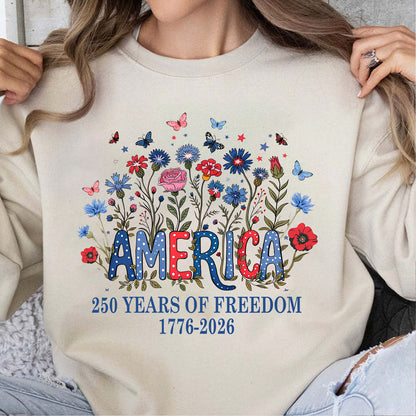 250 Years of Freedom Floral America Shirt, Wildflower Patriotic Tee 1776-2026, 4th of July Gift 684846