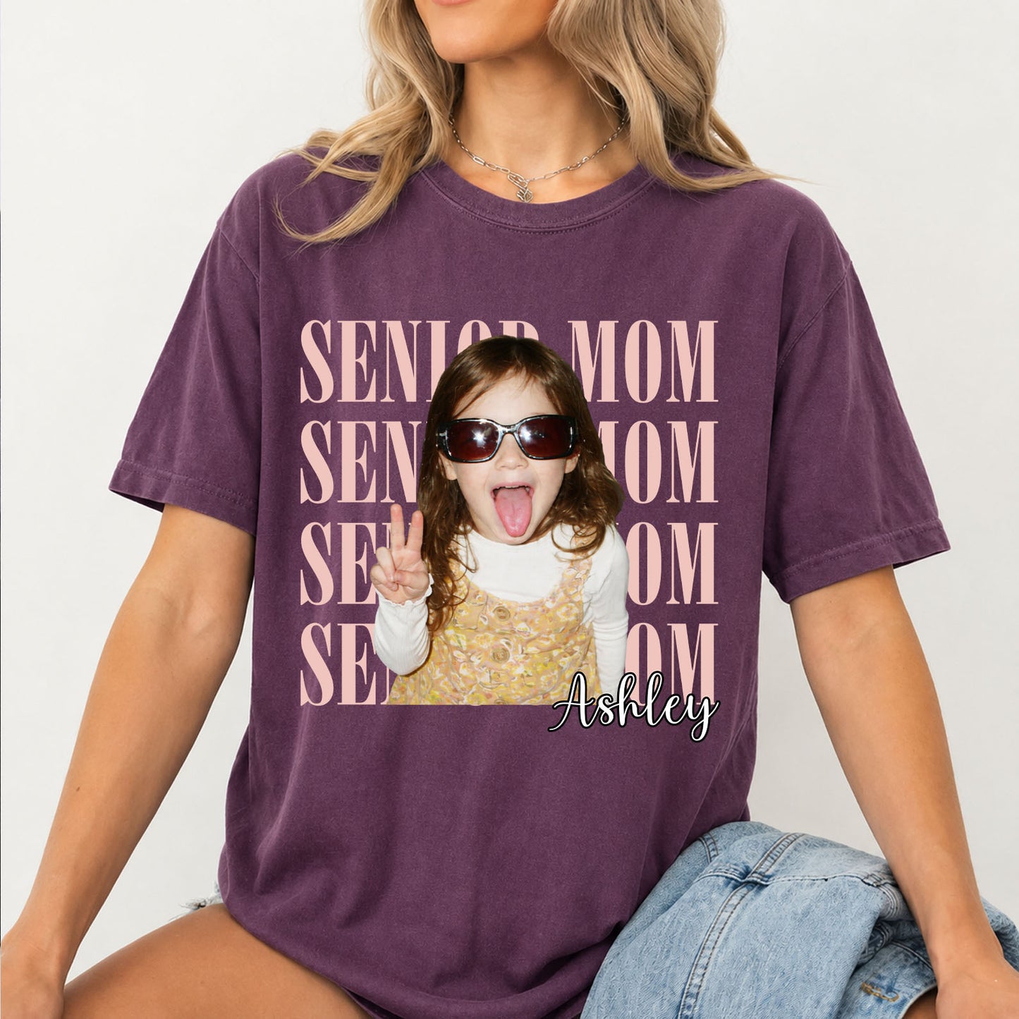 Personalized Senior Mom Comfort Colors Shirt, Custom Photo Class of 2027 Graduation Tee, Proud Mom Gift 685602