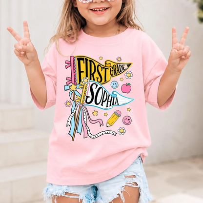 Personalized Back to School Kids Shirt, Custom Any Grade Pennant Tee, First Day of School Toddler Shirt 685492 WFD