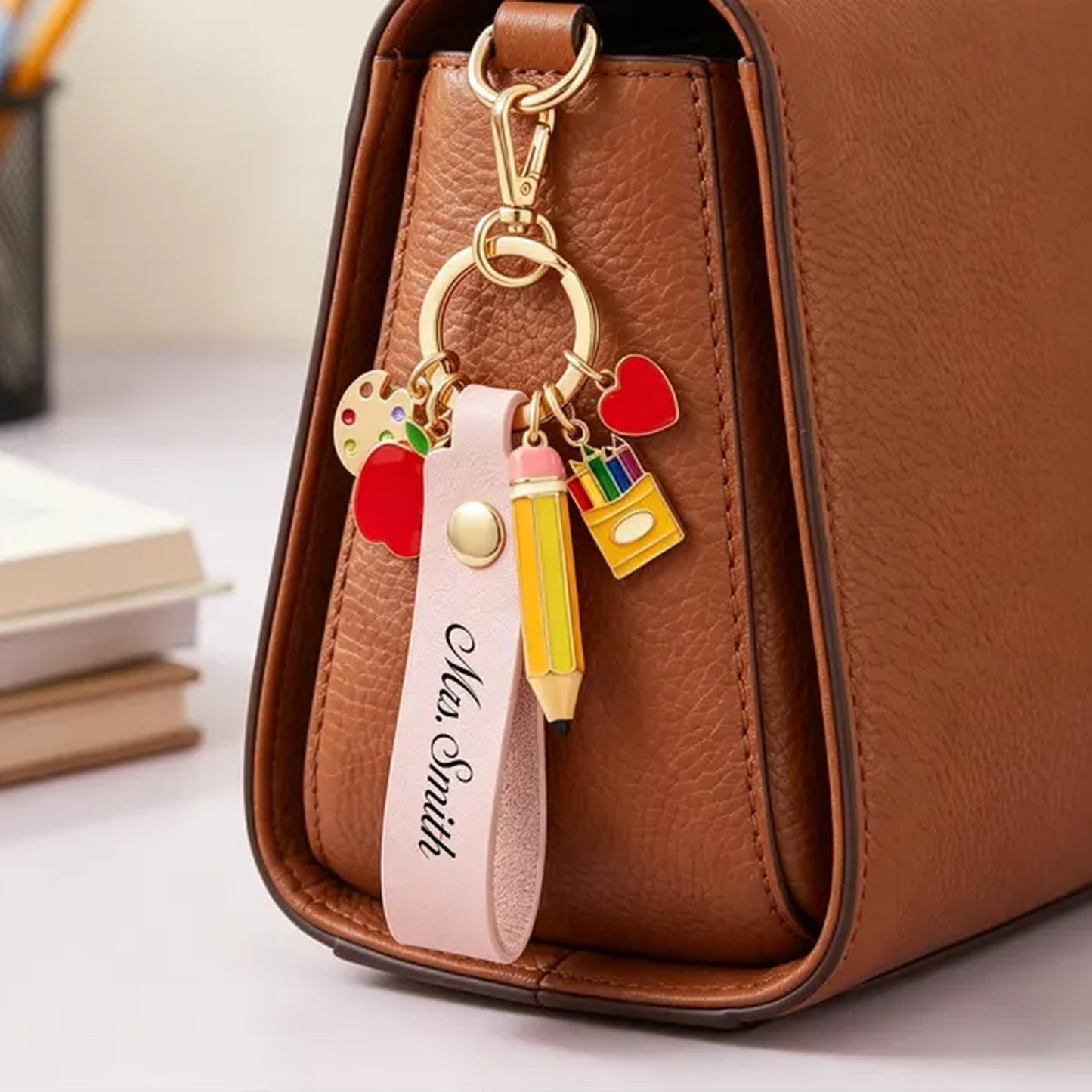 Personalized Teacher Keychain, Custom Name Leather Keychain, Teacher Appreciation Gift, Back to School Gift 684916