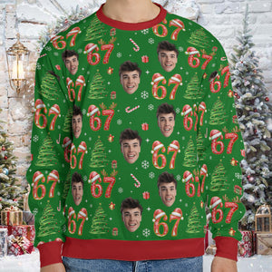 Custom Photo Face 6 7 Christmas Ugly Sweater | Personalized Funny Six Seven All-Over-Printed Sweatshirt 683685