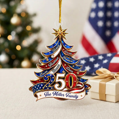 Personalized Christmas Tree 250 Years USA Acrylic Ornament, Custom Family Name Christmas Decor 685756