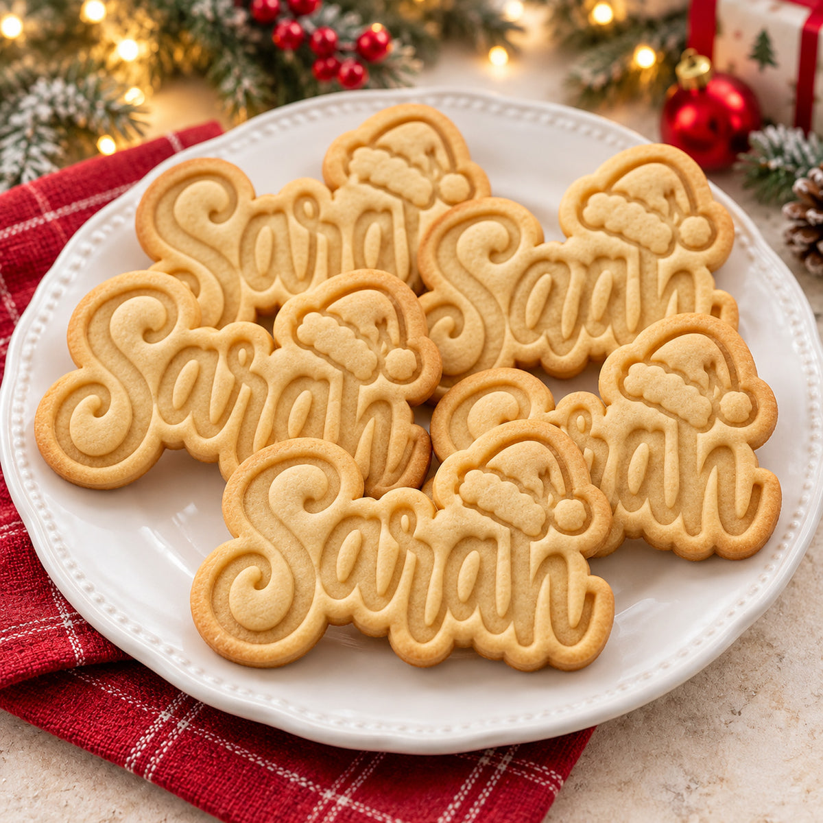 Personalized Christmas Name Cookie Cutter & Stamp, Custom Santa Hat Cookie Stamp, Holiday Baking Gift 686983 WFD